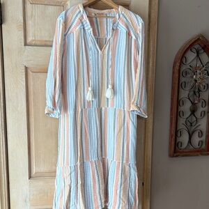 Soft Surroundings Laguna Multicolor Striped Cotton Tassel Tie Dress Size 3X